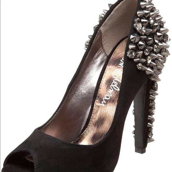 Sam Edelman Lorissa black spiked pumps open toe leather studded heels size 8 - Picture 1 of 12